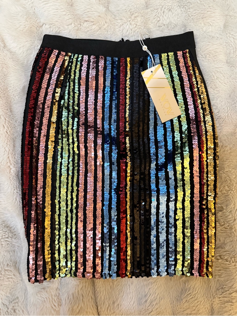 WOW couture Multicolor Sequin Stripe Pencil Skirt